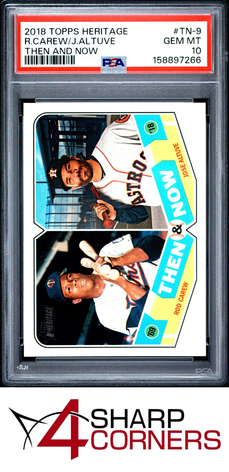 2018 TOPPS HERITAGE THEN AND NOW #TN-9 ROD CAREW-JOSE ALTUVE PSA 10