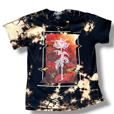 Reworked Thrashed Poison T-shirt Black Acid Wash Hair Band 80s Music L Festival