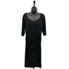 Sangria Midi Dress WMNS 14 AWIFK58I Black Ruched 3/4 Sleeves Sweetheart Neck Zip