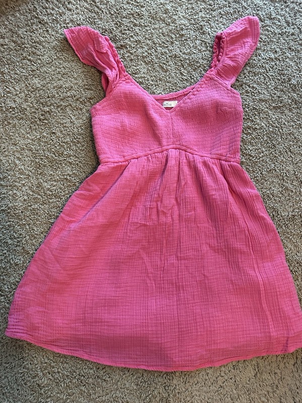 Hollister Girls Pink A-Line with POCKETS Ruffle Sleeve Square Neck Dress M