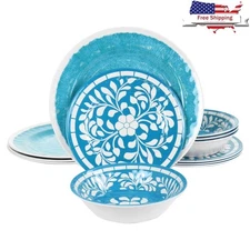 12 Piece Dinnerware Set Floral Design Lightweight Dishwasher Safe Dinner Service