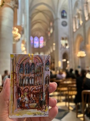 ACEO Original Kunstkarte   Notre-Dame Kathedrale Innenraum, Paris | vor Ort gezeichnet