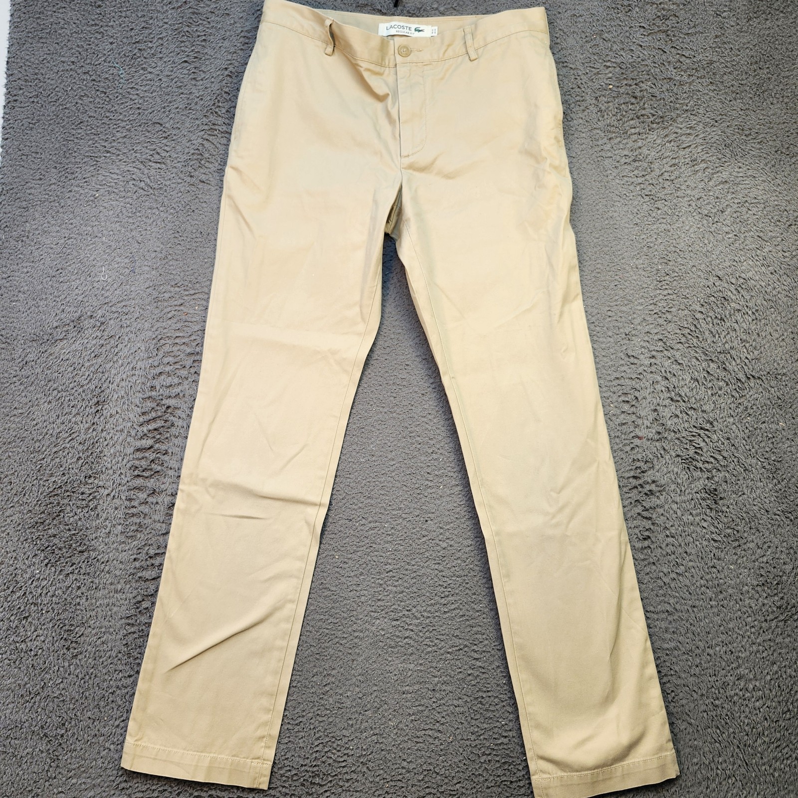 Lacoste Mens 33x34 Khaki Beige Straight Leg Chino Dress Pants Casual Regular Fit