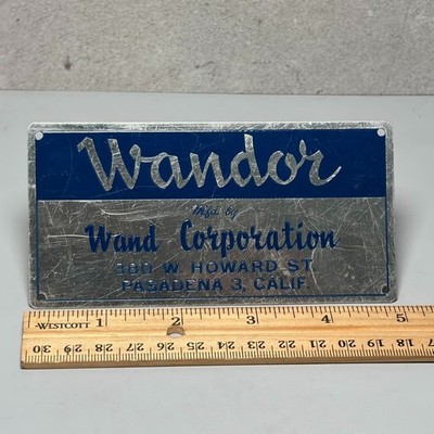 VTG Wandor Wand Corp Pasadena CA Industrial Part Tool Name Plate Badge NEW