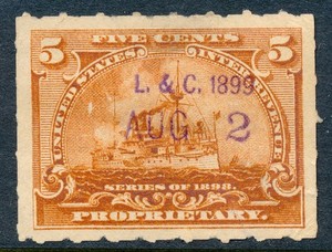 99c Start! US Revenue Stamp Battleship RB31 Ladd & Coffin NY 1899 cancel