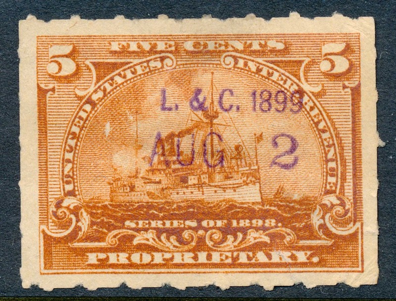 99c Start! US Revenue Stamp Battleship RB31 Ladd & Coffin NY 1899 cancel