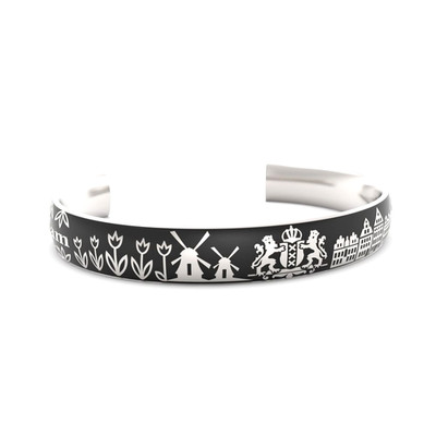 Armband starr Stahl schwarz emailliert Thema Reisen Welt Geschenkidee Reisender