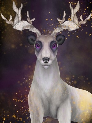 Fantasy Chimera Art Print with Antlers & Purple Eyes, Portrait Orientation