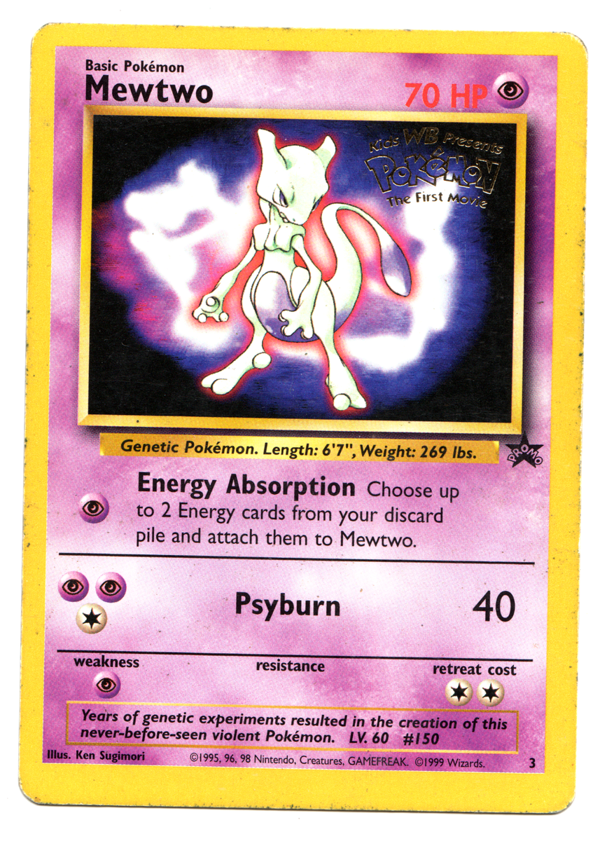 mewtwo pokemon the first movie card Mewtwo Pokemon Promo The First Movie Card #3 Kids WB Stamp Rare Medium Play  MP
