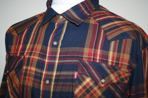 Camisa a Cuadros Levi's Para Hombre - XL - Azul Marino/Ámbar - Top Clásico Informal Manga Larga - Imagen 11 de 11