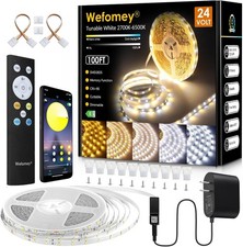 White LED Strip Lights, 100ft Dimmable Bright 24V Led Tape Light with Remote App