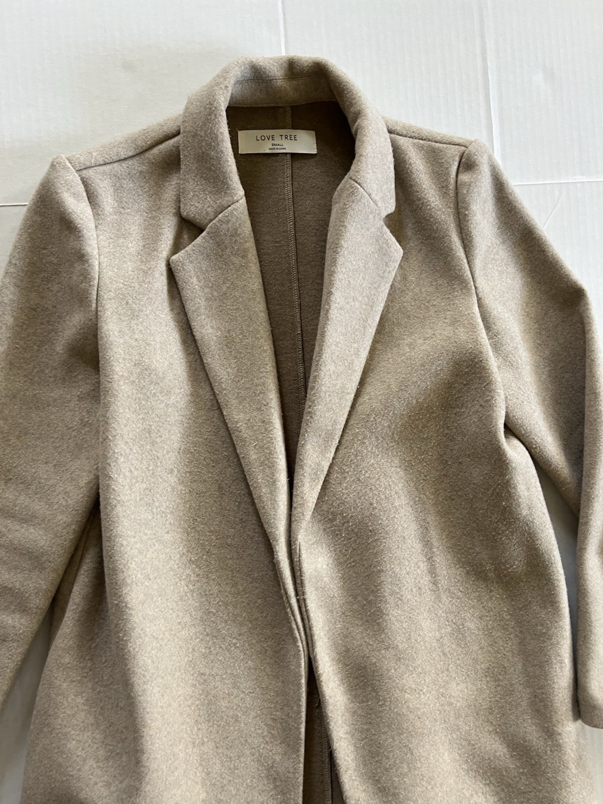 Love Tree Beige Neutral Tan Blazer Style Coat Open Front Single Breasted Small