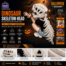 Realistic Dinosaur Skeleton Costume Set Head Mask Plush Cosplay Halloween Adult