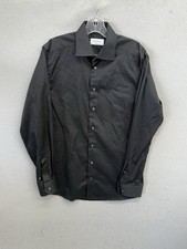 Eton Button Up Dress Shirt Mens Size 40-15-3/4 Black Preppy Long Sleeve