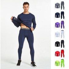Men's Quick Dry Compression Long Sleeve Sports Tight Base Layer Suit Workout Set