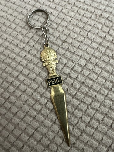 Vintage Peru World’s Fair 1984 souvenir Keychain Letter opener Gold Plated 3.5”