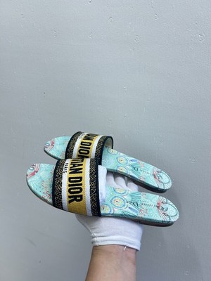 Christian Dior Dway Green Fabric Slides Sandals Mule Shoes 39 EU 9 US