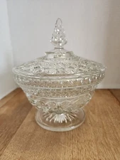 Vintage Anchor Hocking Wexford Glass Covered Candy Dish Compote Footed Bowl