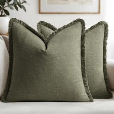 Decorative Throw Pillow Covers Neutral Linen Fringe Throw Pillows Set of 2 Olive