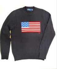 Vintage Polo Ralph Lauren American Flag Knit Pullover Sweater Size Medium
