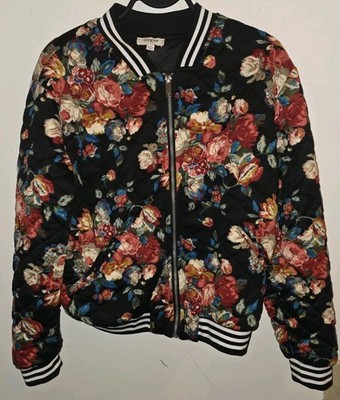 Umgee floral bomber jacket quilted black moody floral size Small EUC