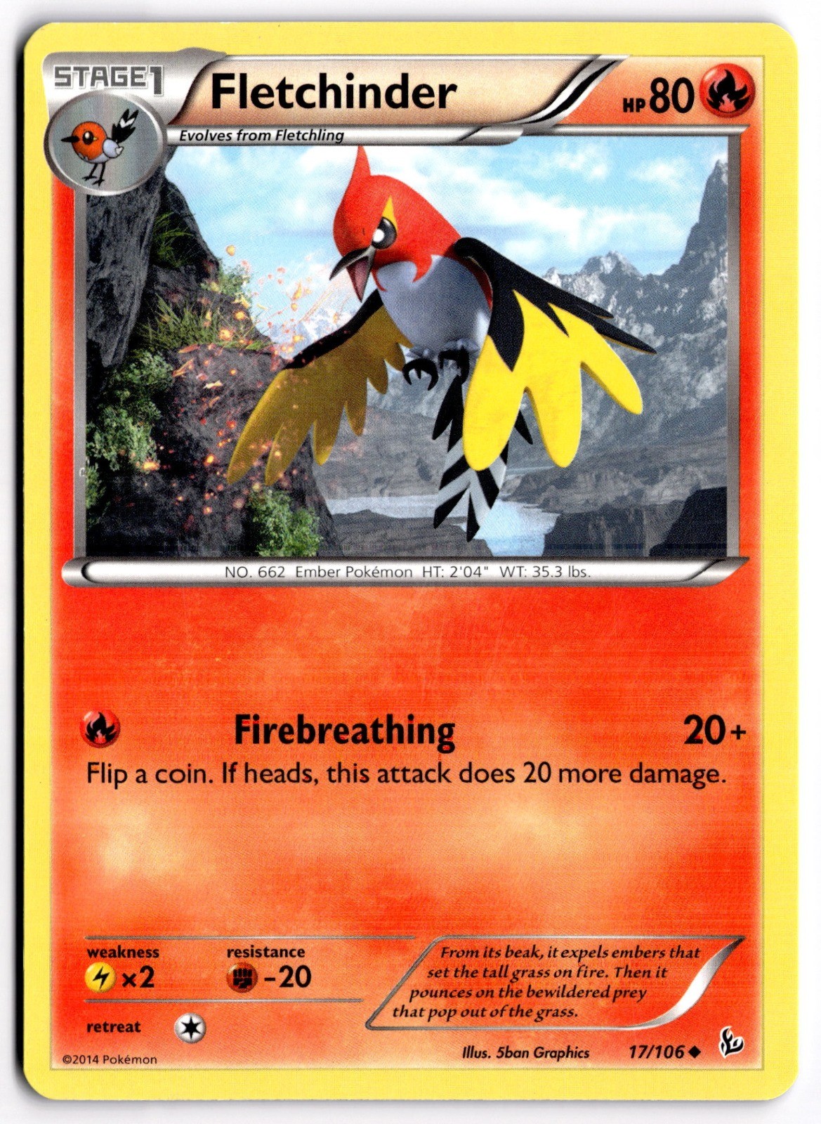 Pokemon TCG Fletchinder 17/106 XY - Flashfire Uncommon LP