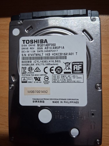 Festplatte TOSHIBA 500Gb MQ01ABF050 8Mb Cache 5400Rpm SATA III 2,5"