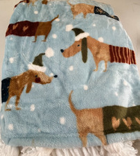 Holiday Dachshund Dog Throw Blanket 50x70 Plush Fringe Santa Hats Sweaters Doxie
