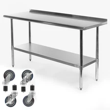 Kitchen Restaurant Stainless Prep Table w/ Backsplash and 4 Casters - 24" x 72"