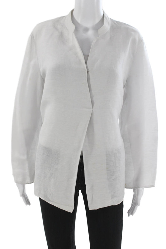 Giorgio Armani Women Jacket White Linen Blend Long Sleeve Preowned Size 12
