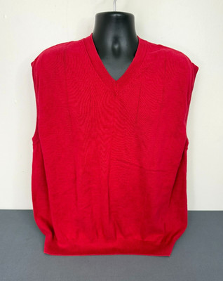 Cotton Traders Men's Classic V-Neck Cotton Sweater Vest  Red Size 2XL Normcore