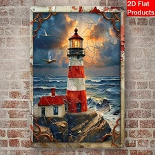Vintage Lighthouse Metal Tin Sign Nautical Art Decor Home/Patio Coastal Wall Art