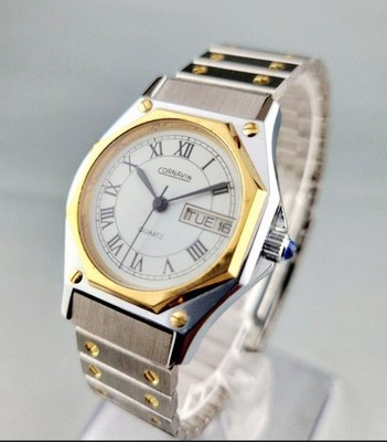 1970s Super rare CORNAVIN PENTAFLEX QUARTZ Ladies watch Dual Tone Day &Date