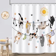 Cute Cat Shower Curtain, Funny Kitten Animal Kids Cat Lover Shower Curtain fo...