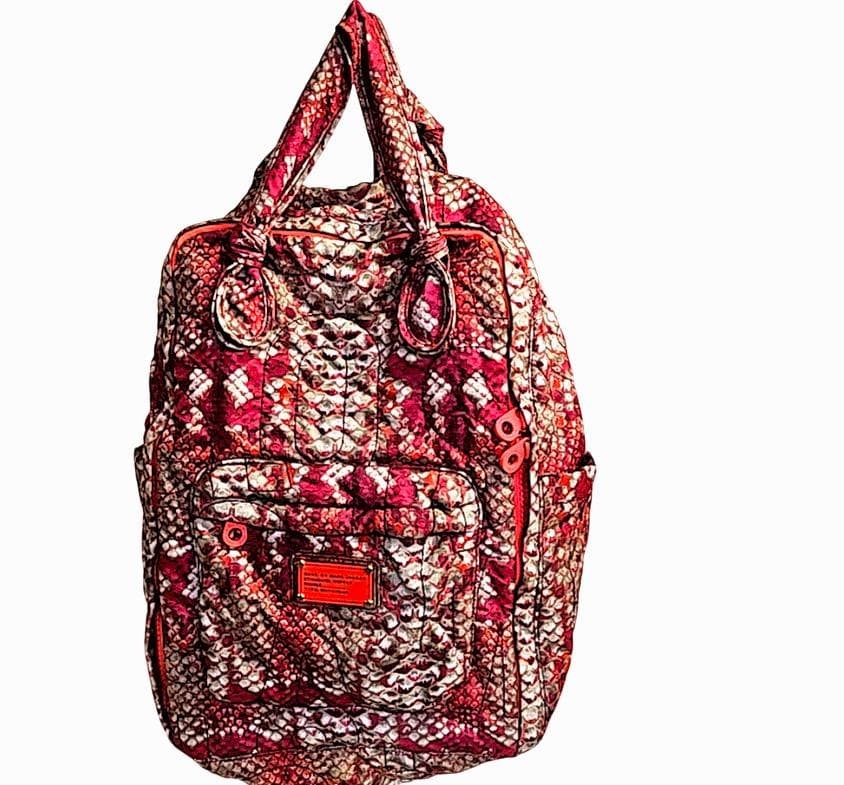 Marc By Jacobs Red Python Pattern Backpack Tote 2… - image 1