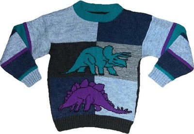 Boy's Dinosaur Sweater Long Sleeve Vintage Size Unknown Excellent Condition!  