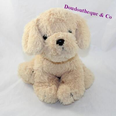 Peluche chien MAX SAX beige poils longs Carrefour 27 cm