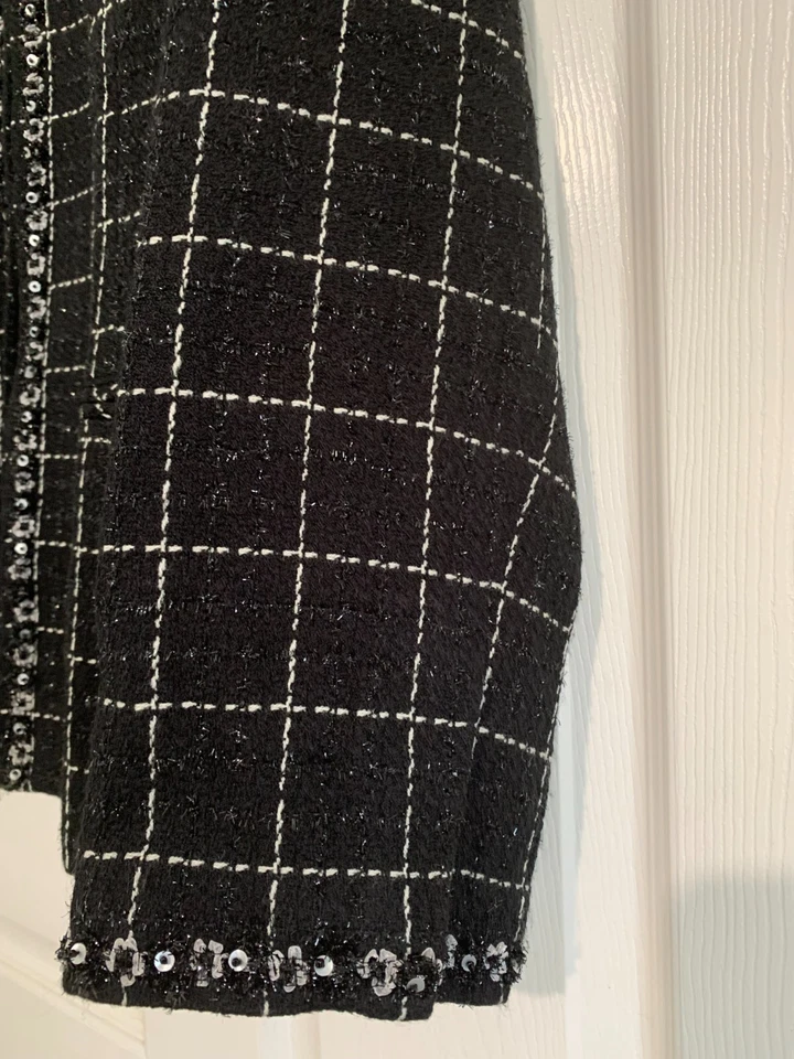 Blazer Susan Graver para mujer talla XL negro blanco a cuadros manga larga lentejuelas brillante Foto 4 de 4
