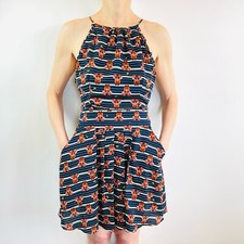 Farm Rio Size P (6 8) Blue Owl Print Tie Back Mini Dress Designer