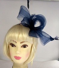 Navy looped Net and feather Headband Fascinator Weddings Ascot Hatinator FB