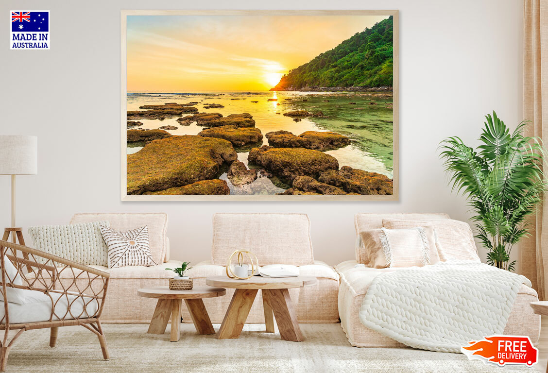 (Laminated) Mountain Around Ocean Rock View 91x61cm