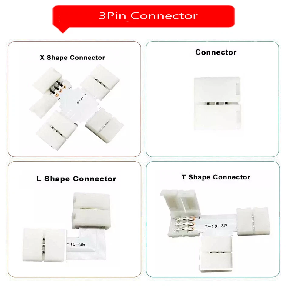 10mm Width Solderless Connector 2/3/4/5pin T/L/X Shape For 5050 Led Strip light - Image 3 of 4