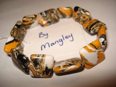 MANGLEY SCHMUCK synthetischer Türkis Edelstein dehnbares Perlenarmband 6,5 Zoll NEU