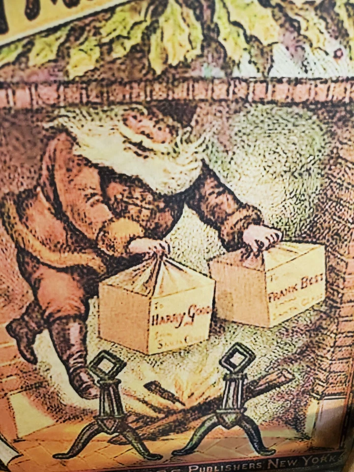 CAJAS NAVIDAD VICTORIANAS PRIMITIVAS VINTAGE SANTA EN LIENZO LETRERO CHIMENEA  Foto 4 de 4