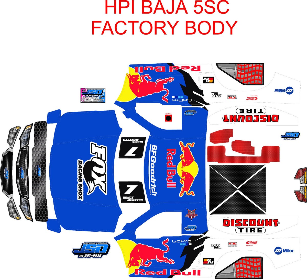 HPI Baja 5SC and 5T BRYCE MENZIES Theme body wrap decals stickers