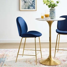Modway Scoop Performance Velvet Dining Counter Stool in Navy