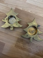 Two Solid Brass Christmas Tree Shaped Votive Tea light Candle Holders 4 Inch