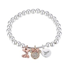 Disney Minnie Mouse Love is Bowtiful Silver Plated Charms Bracelet - NIB