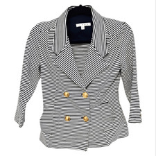 CABI Nautical Navy White Stripe Double Breasted Jacket - Size XS