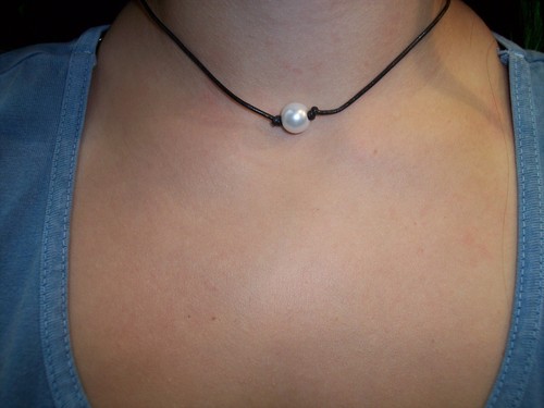 White Pearl Black Real Leather Cord 